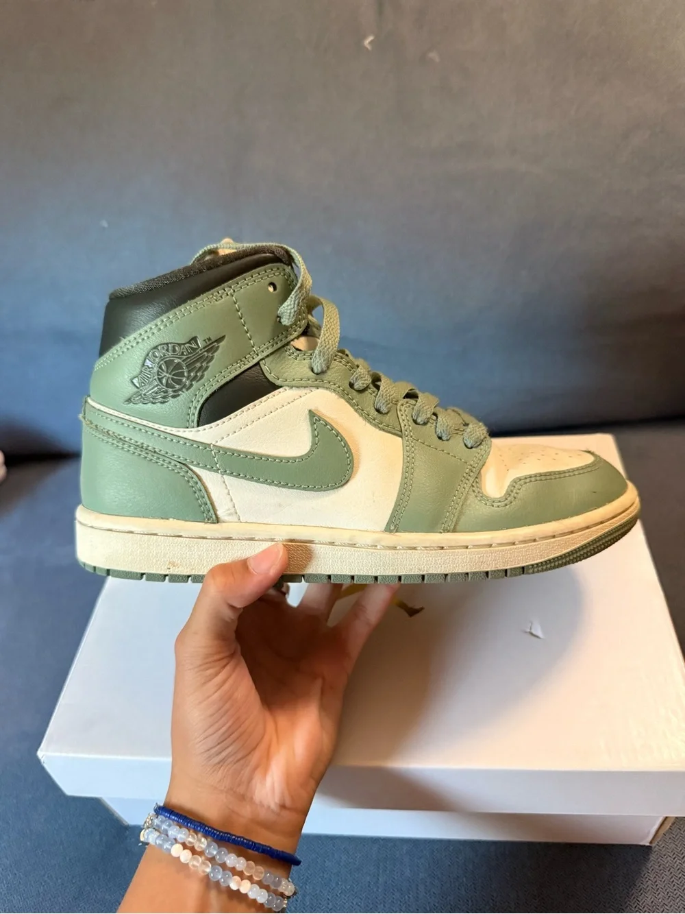 Nike Air Jordan 1 Mid Sage Green, Cream & Black